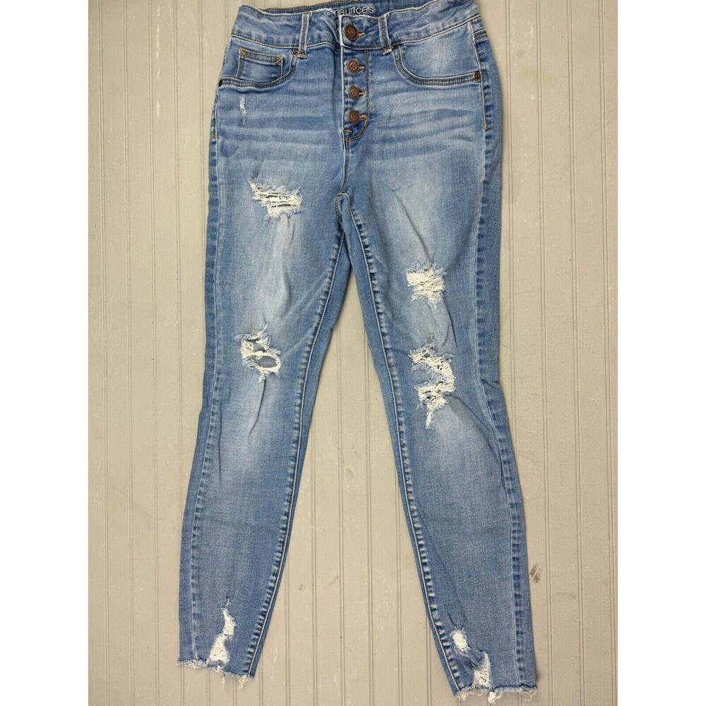 Maurices Size S Womens Jeans Legging High Rise Distress Raw Hem Light Wash